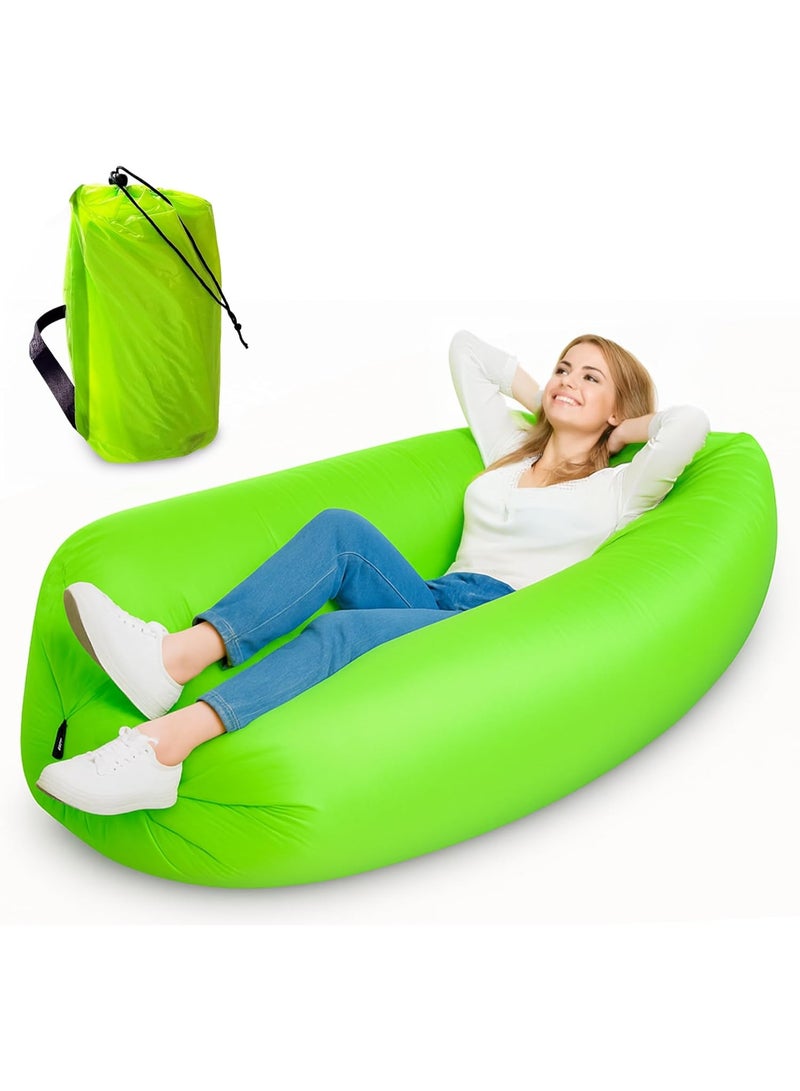 Large Inflatable Air Sofa Lounger, Waterproof Portable Camping Couch with Carry Bag, Green - Image 1