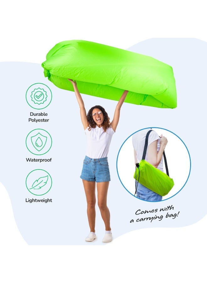 Large Inflatable Air Sofa Lounger, Waterproof Portable Camping Couch with Carry Bag, Green - Image 2