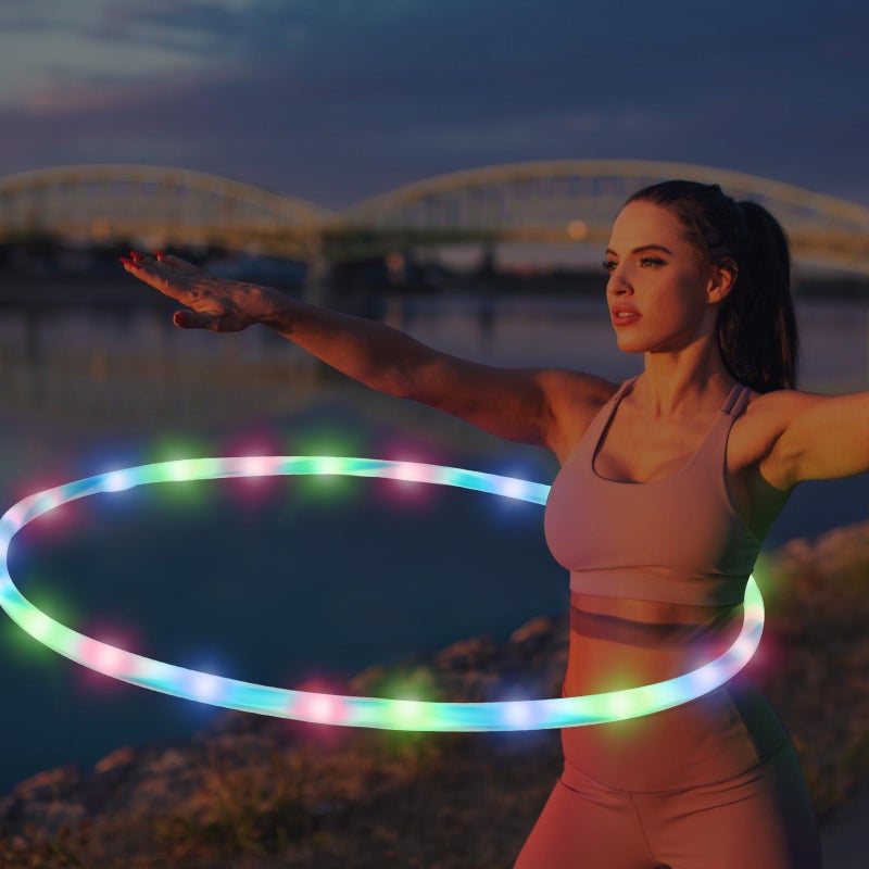 Jerify 1 Pcs 4 Pack LED Hoop Light up LED Glowing Lights Fitness Exercise Hoops 10 Color Changing Exercise Glowing Hoop for Halloween Party Favors Dance Dark Fitness (36 Inch) - Image 3