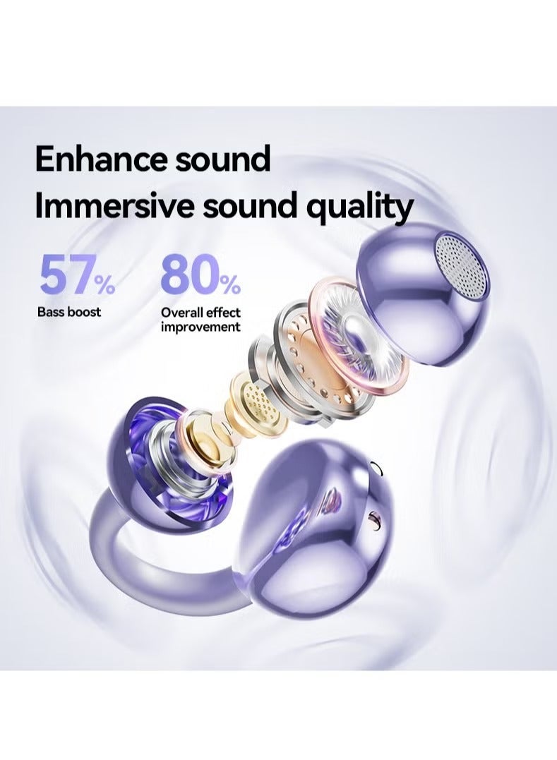 Open Ear Ring True Open Ear Headphones, Lightweight Comfort Open Ear Clip Wireless Earbuds,40h Battery,Bluetooth V6.0 Headphones,Sweatproof Air Conduction Earphones Fit Sports Running, Exercise Purple - Image 3