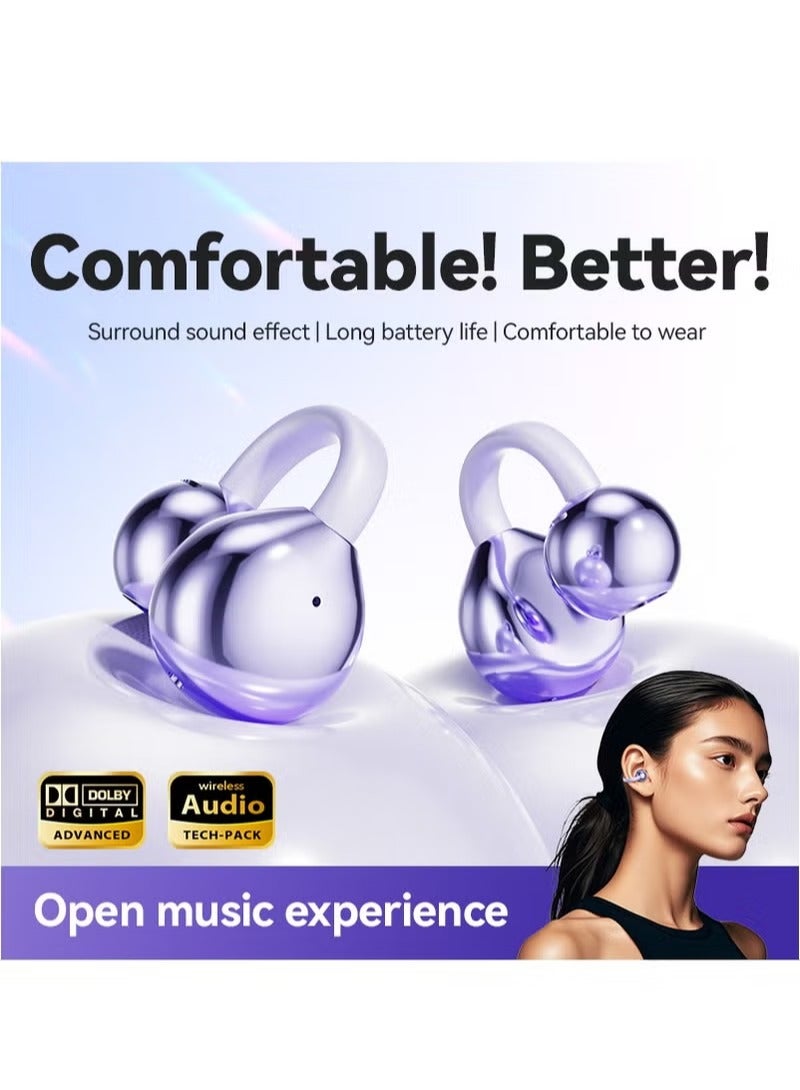 Open Ear Ring True Open Ear Headphones, Lightweight Comfort Open Ear Clip Wireless Earbuds,40h Battery,Bluetooth V6.0 Headphones,Sweatproof Air Conduction Earphones Fit Sports Running, Exercise Purple - Image 2