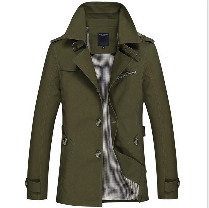 Foreign Trade Spring Mens Casual Jacket Mid-length Trendy plus size Mens Cotton Thin Windbreaker Mens Coat Top 880900 Army Green 