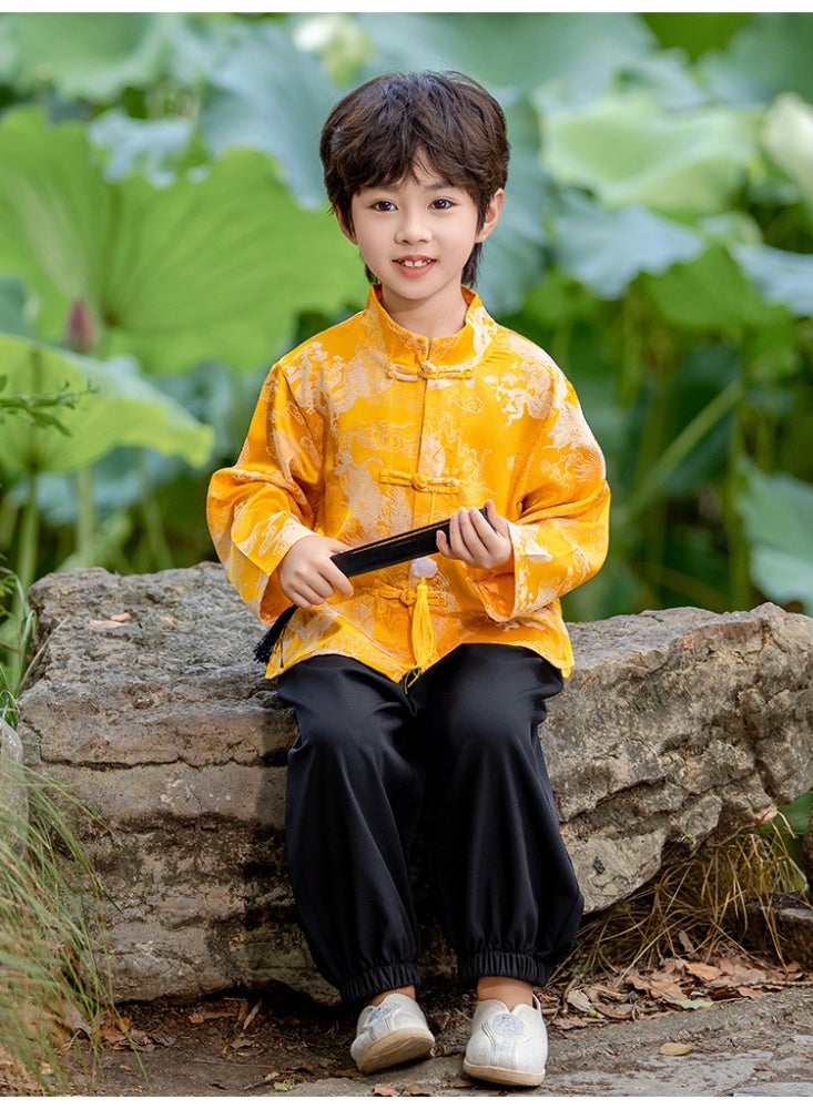 طقم هانفو للأولاد للربيع والخريف، طقم أطفال على الطراز الصيني، بدلة تانغ جديدة على الطراز الصيني - Image 1