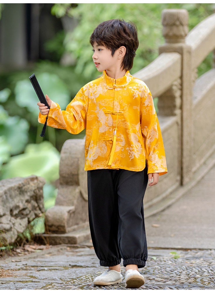 طقم هانفو للأولاد للربيع والخريف، طقم أطفال على الطراز الصيني، بدلة تانغ جديدة على الطراز الصيني - Image 2