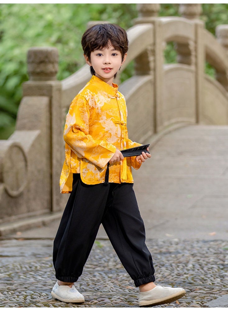طقم هانفو للأولاد للربيع والخريف، طقم أطفال على الطراز الصيني، بدلة تانغ جديدة على الطراز الصيني - Image 4