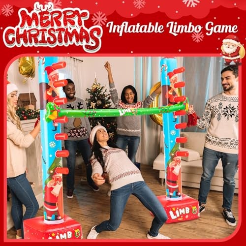 Threan 60 Inch Christmas Inflatable Limbo Xmas Party Game Limbo for Holiday Adults Fun Stick Toys for Christmas Birthday Indoor Outdoor Party Games Picnic Pool - Image 5