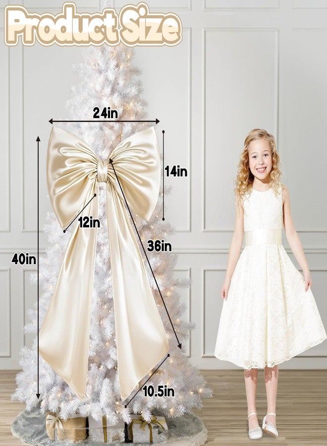 Froova Giant Bow Decoration Big Cream White Large Coquette Bow for Backdrop Birthday Party Room Wall Wedding Bride Decor, Ribbon Tie Hanging Gift Coquette Wall Decor (Satin, Internal Stability Layer) - Image 2
