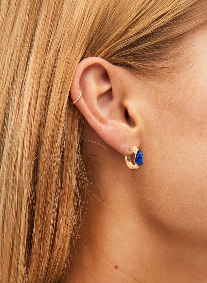 C-BO Gold Hoop Earrings with Blue Teardrop Gemstones – Elegant Dangle Design, Hypoallergenic Jewelry for Women - Image 2