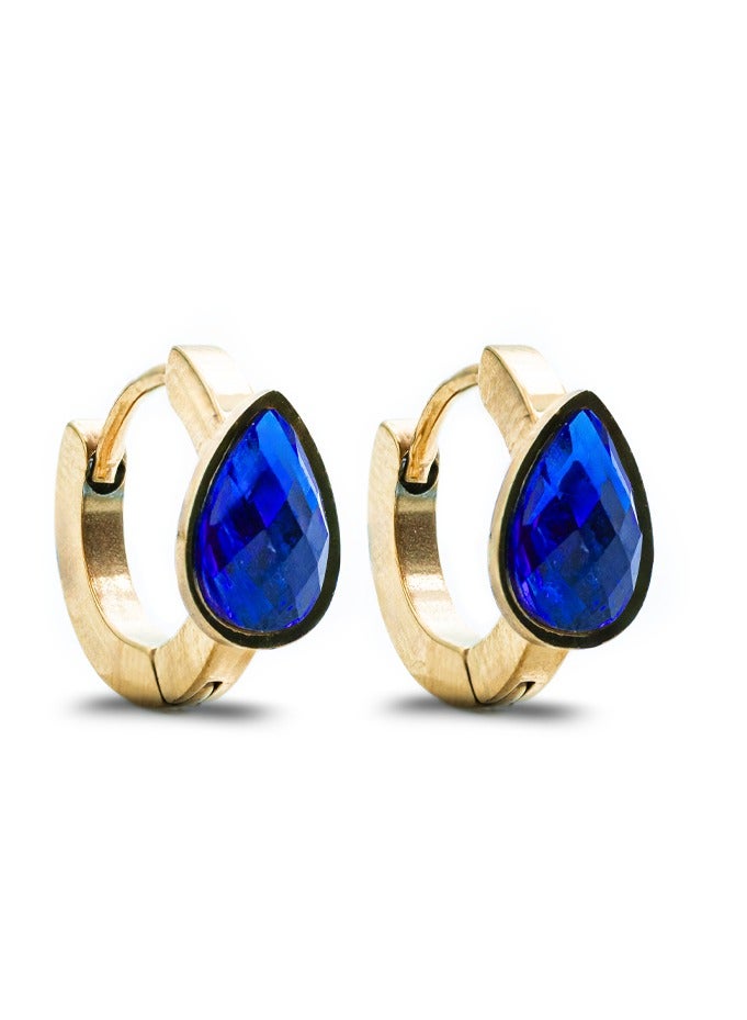 C-BO Gold Hoop Earrings with Blue Teardrop Gemstones – Elegant Dangle Design, Hypoallergenic Jewelry for Women - Image 1