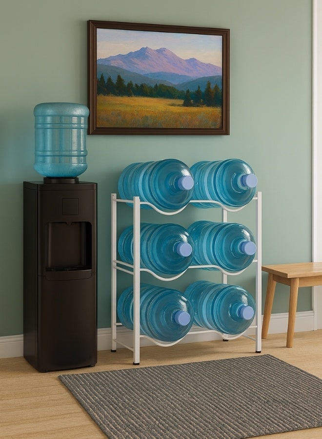  راك ستور  رف جالون مياه بثلاث طبقات، رف تخزين مزدوج بستة جالونات مياه للمكتب والمطبخ والجراجات والمطاعم وصالة الألعاب الرياضية - Image 3