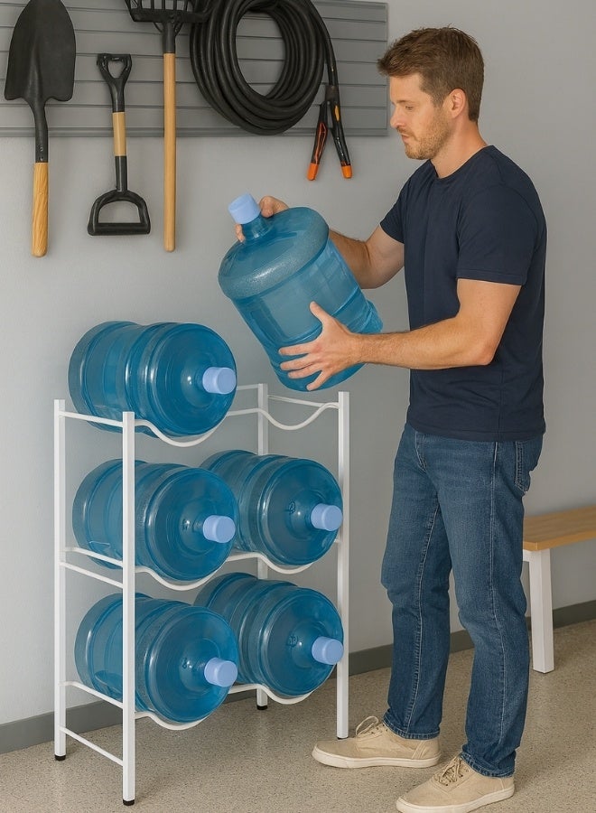  راك ستور  رف جالون مياه بثلاث طبقات، رف تخزين مزدوج بستة جالونات مياه للمكتب والمطبخ والجراجات والمطاعم وصالة الألعاب الرياضية - Image 5