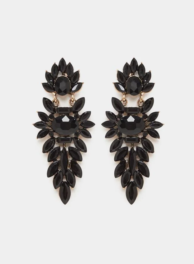 Styli Black Statement Gemstone Dangle Earrings
