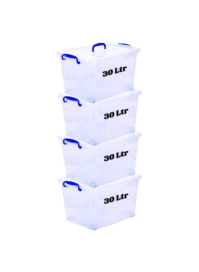 هيواري مجموعة صناديق تخزين بلاستيكية من هاي وير، سعة 30 لترًا، 4 قطع، مزودة بغطاء قابل للقفل وعجلات | صناديق تخزين بلاستيكية شفافة بأغطية | منظم شفاف للملابس والألعاب والأدوات والفنون والحرف اليدوية | تخزين منزلي (مجموعة من 4 قطع) - Image 1