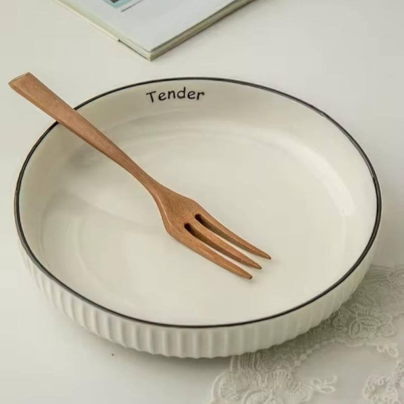 Generic Porcelain Serving Plate, 18 cm Round, White with Black Trim and Tender Text .Ka