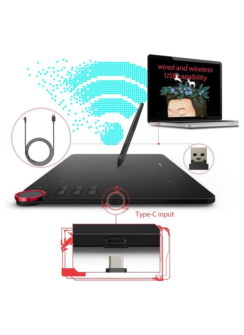 XP-PEN - Deco 03 Wireless Graphics Tablet | 8192 Pressure Levels, Red Control Wheel, Passive Stylus – 6 Custom Shortcut Keys, 252×142mm Active Area - Image 1