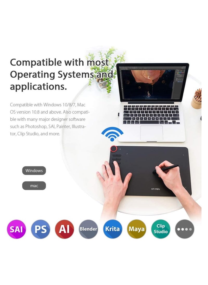 XP-PEN - Deco 03 Wireless Graphics Tablet | 8192 Pressure Levels, Red Control Wheel, Passive Stylus – 6 Custom Shortcut Keys, 252×142mm Active Area - Image 1