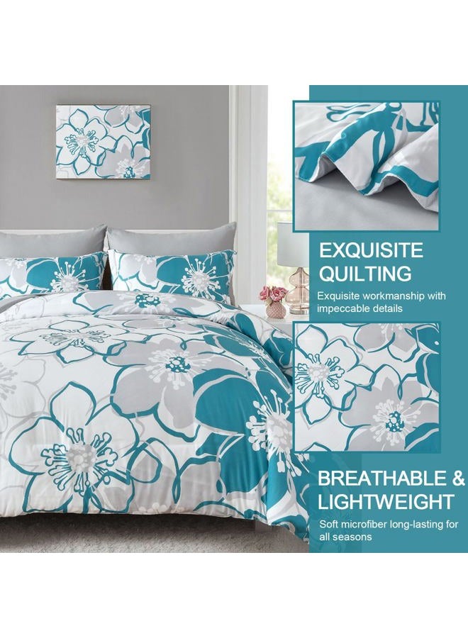 Anibedding Teal Floral Comforter Set King Size 7 Piece, Teal Blue Flower Bed in a Bag, Elegant Botanical Floral Comforter Soft Microfiber Complete Bedding Set for All Season, (Teal, 104"x90") - Image 4