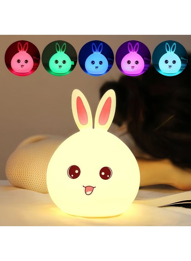 كرتون لطيف أرنب شكل الأطفال غرفة النوم الليلية مصباح USB قابل للشحن الحيوانات السيليكون الليلية ضوء لمس التحكم الأطفال ديكور جنب السرير المحمولة سفر طاولة مصباح غرفة ديكور - Image 3