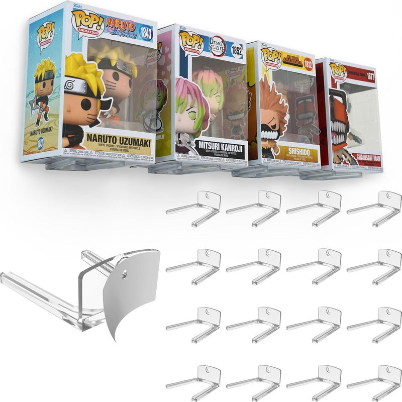 Modern JP رف عرض ياباني حديث مغلف بالغراء لصناديق Funko Pop (16 قطعة) – تثبيت نظيف لعرض Funko Pop – تركيب سهل باستخدام الغراء – يحمي الصناديق ولا يتطلب استخدام المسامير – اللون شفاف - Image 1