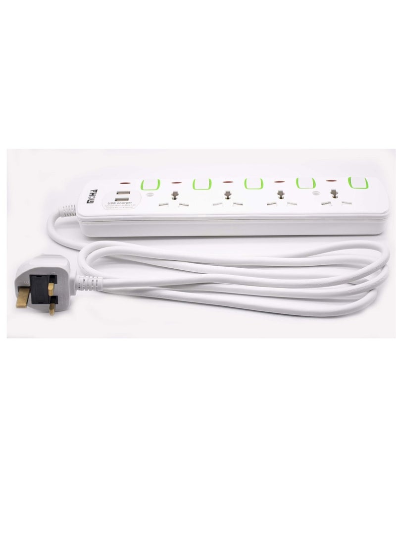 4-Way Extension Power Socket – 5 Outlets with USB Output and 2M Cord  - Image 2