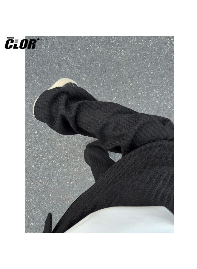 Clor Striped Pants Men Spring Summer Trendy American Style Straight Casual Loose Wide-leg Pants Cl88 Black M - Image 5