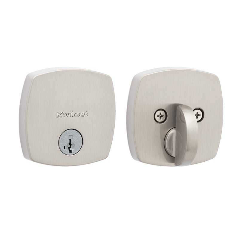 Kwikset Midtown Deadbolt Lock  Satin Nickel Modern Exterior Keyed Front Entry Door  Pick Resistant SmartKey Rekey Security  Single Cylinder Dead Bolt  with Microban Protection - Image 1