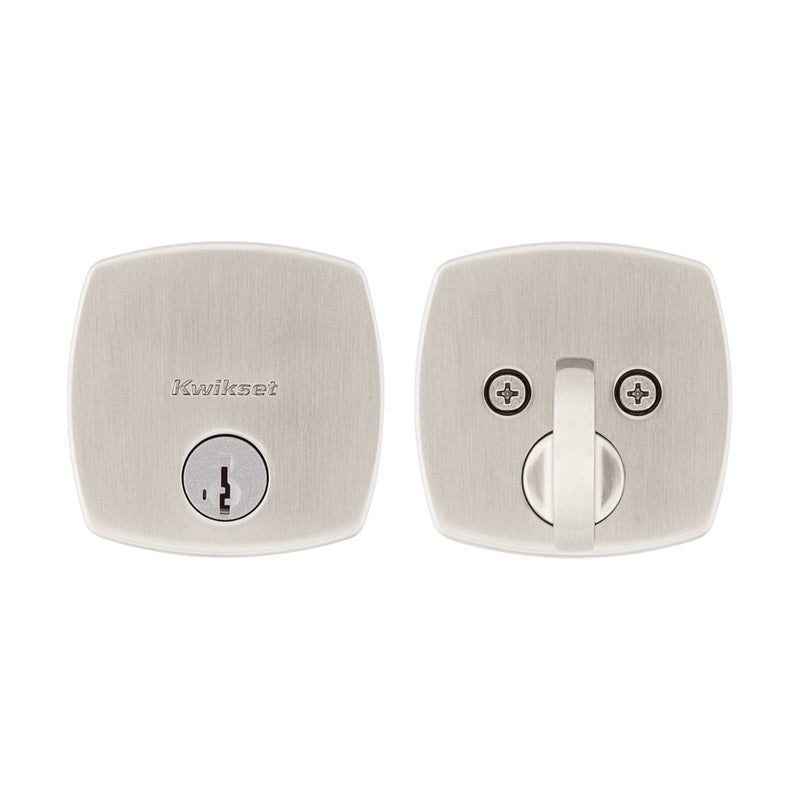 Kwikset Midtown Deadbolt Lock  Satin Nickel Modern Exterior Keyed Front Entry Door  Pick Resistant SmartKey Rekey Security  Single Cylinder Dead Bolt  with Microban Protection - Image 2