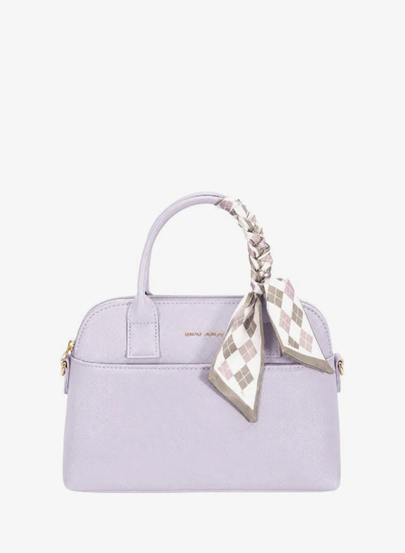 David Jones faux leather structured semicircular handbag model cm8208| Handbag with twilly for formal and casual styles| sleek leather bag in summer shades