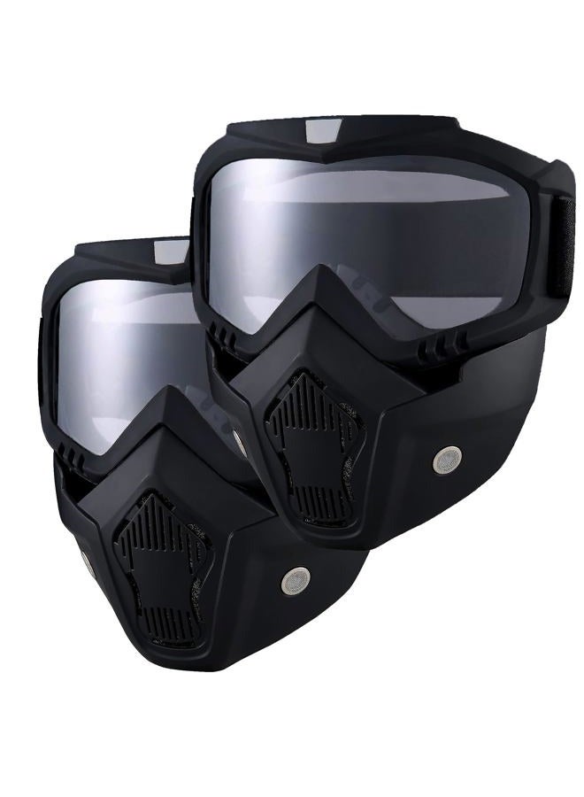 BROYEUR 2Pcs Paintball Mask Anti Fog,Tactical Full Face Mask Ski Mask Goggles Detachable Adjustable,Motorcycle Riding Face Protection (2Clear) - Image 1