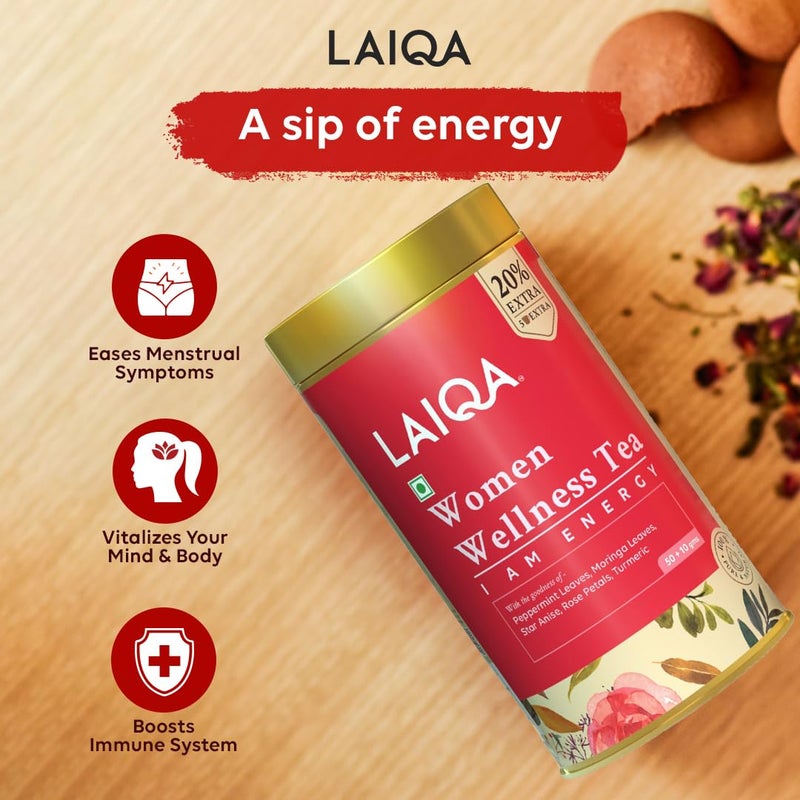 LAIQA Women‚Äôs Wellness Tea Energizing Peppermint Green Tea Blend with Rose Petals and 8 Herbal Ingredients Revitalizes Mind and Body (60g) - Image 5