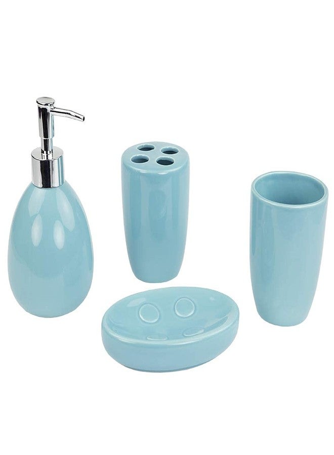 Home Basics 4-Piece Bathroom Accessory Set, Includes Soap/Lotion Dispenser, Toothbrush and Toothpaste Holder, Soap Dish, and Tumbler, Turquoise - Image 1