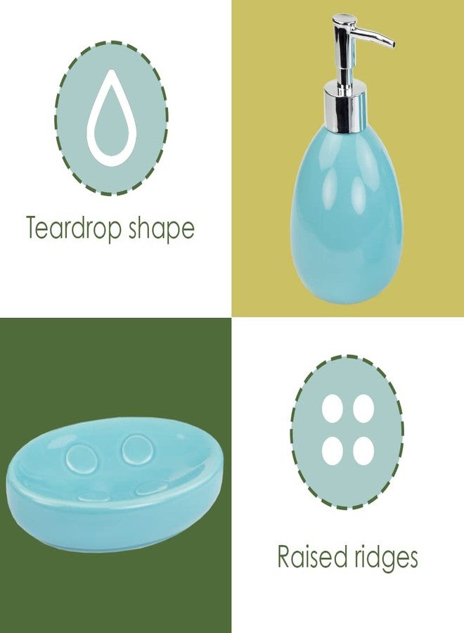 Home Basics 4-Piece Bathroom Accessory Set, Includes Soap/Lotion Dispenser, Toothbrush and Toothpaste Holder, Soap Dish, and Tumbler, Turquoise - Image 4