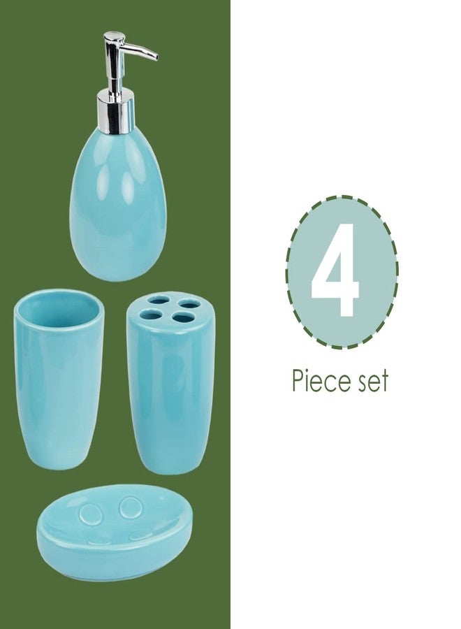 Home Basics 4-Piece Bathroom Accessory Set, Includes Soap/Lotion Dispenser, Toothbrush and Toothpaste Holder, Soap Dish, and Tumbler, Turquoise - Image 5
