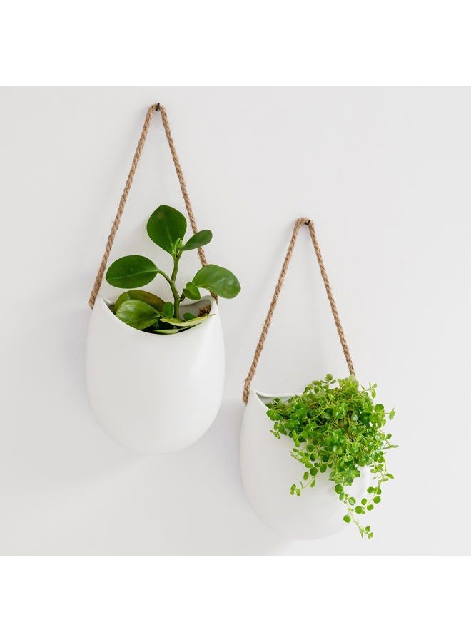 Kazai. Wall Planters -Ellie- | Hanging Ceramic Plant Pots, 2 Pieces, for Succulents and more | Wall Decoration for Indoors, Balcony and Garden | White (matte) - Image 1