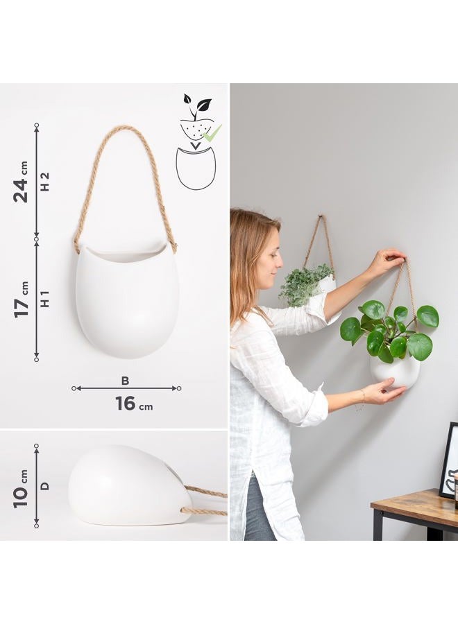 Kazai. Wall Planters -Ellie- | Hanging Ceramic Plant Pots, 2 Pieces, for Succulents and more | Wall Decoration for Indoors, Balcony and Garden | White (matte) - Image 4