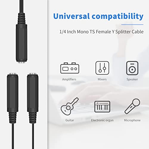 Duttek Guitar Y Cable, 6.35mm 1/4 inch Mono TS Female to 2x6.35mm 1/4 Inch Mono TS Female Y Splitter Cable 20cm/8inch (635F-2FMTS) - Image 3