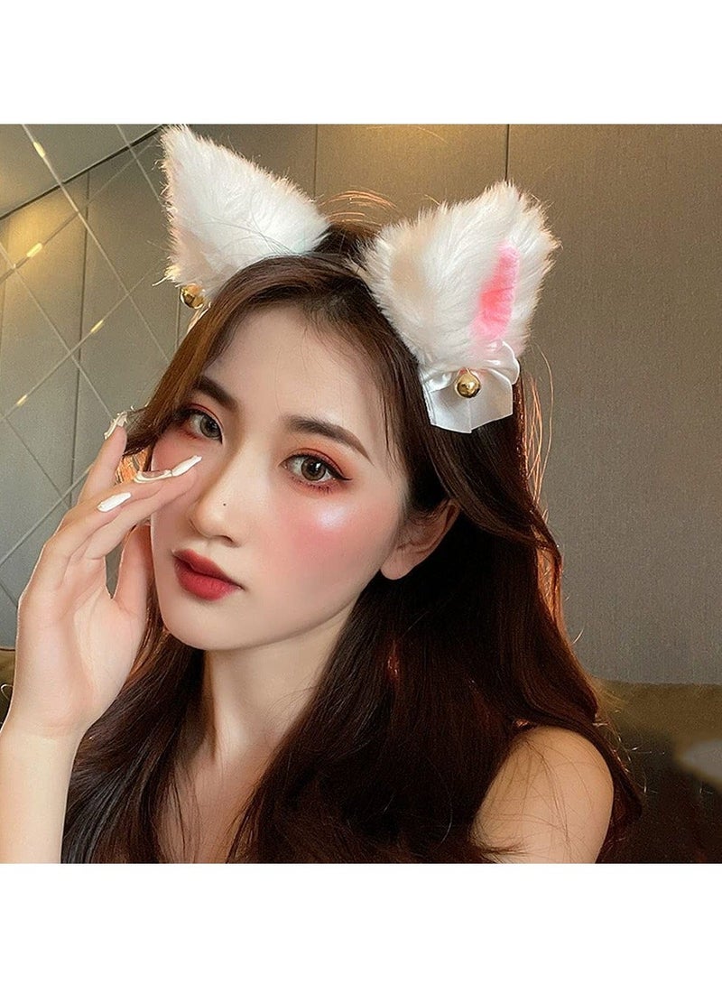 إسكدنيا Cat Ears Hair Band, Cute Fox Faux Fur Ear Cosplay Hairband with Bells Clip Hoop Accessories for Costume Party 2 Pcs - Image 4