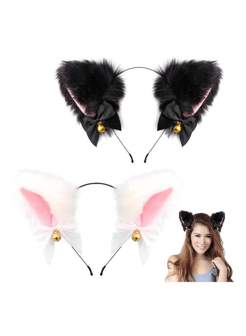 إسكدنيا Cat Ears Hair Band, Cute Fox Faux Fur Ear Cosplay Hairband with Bells Clip Hoop Accessories for Costume Party 2 Pcs - Image 1