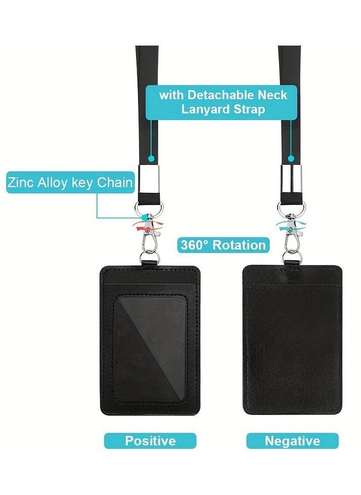 CSIRO Office Badge Holder, Vertical PU Leather ID Card Holder with 1 Clear Window, Detachable Neck Lanyard Strap, Retractable Reel Holders Set and Pen Case  - Image 3