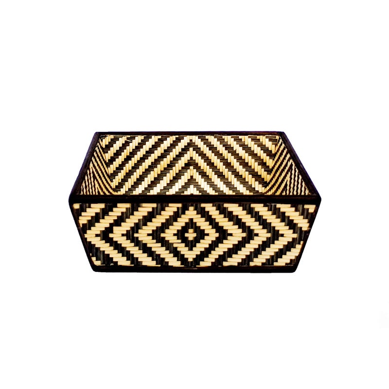 Kadam Haat Bamboo Kitchen Basket Without Lid | Non Plastic Square Shape Food Safe Basket for Vegetables and Fruits, Multipurpose Organizers (Large, Black & Natural) - Image 5