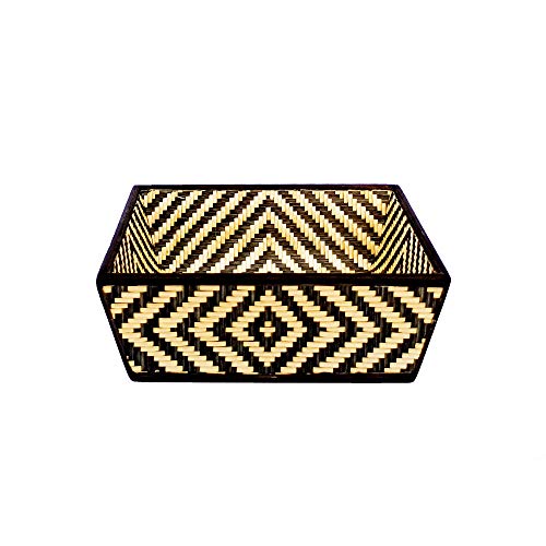 Kadam Haat Bamboo Kitchen Basket Without Lid | Non Plastic Square Shape Food Safe Basket for Vegetables and Fruits, Multipurpose Organizers (Large, Black & Natural) - Image 1