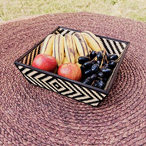 Kadam Haat Bamboo Kitchen Basket Without Lid | Non Plastic Square Shape Food Safe Basket for Vegetables and Fruits, Multipurpose Organizers (Large, Black & Natural) - Image 4