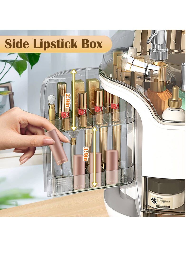 Excefore Makeup Organizer and Storage, Cosmetics Organizer Box for Countertop with Lid & Drawers, Cosmetics Skincare Organizers Box with Waterproof & Dustproof Cover for Bedroom, White - Image 4