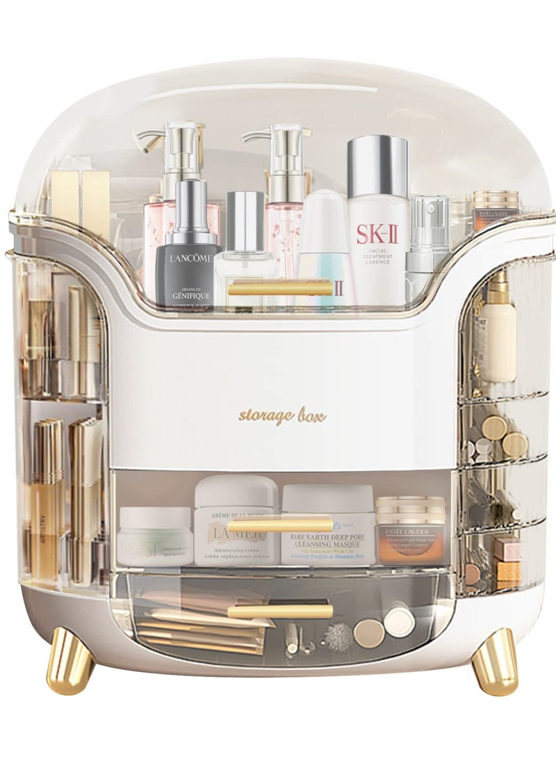 Excefore Makeup Organizer and Storage, Cosmetics Organizer Box for Countertop with Lid & Drawers, Cosmetics Skincare Organizers Box with Waterproof & Dustproof Cover for Bedroom, White - Image 1