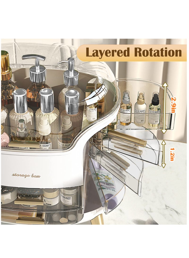 Excefore Makeup Organizer and Storage, Cosmetics Organizer Box for Countertop with Lid & Drawers, Cosmetics Skincare Organizers Box with Waterproof & Dustproof Cover for Bedroom, White - Image 3