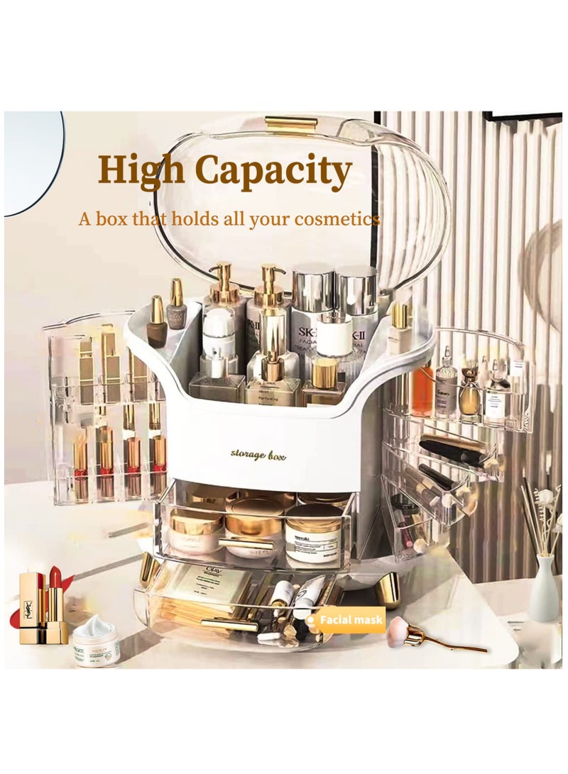 Excefore Makeup Organizer and Storage, Cosmetics Organizer Box for Countertop with Lid & Drawers, Cosmetics Skincare Organizers Box with Waterproof & Dustproof Cover for Bedroom, White - Image 2