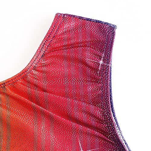 EQSJIU Girls Leotards For Gymnastics Biketard With Shorts Gold Red Black Stripes Sparkle Shinny Sleeveless Kids Leotards Gymnastics 9-10 Years - Image 4