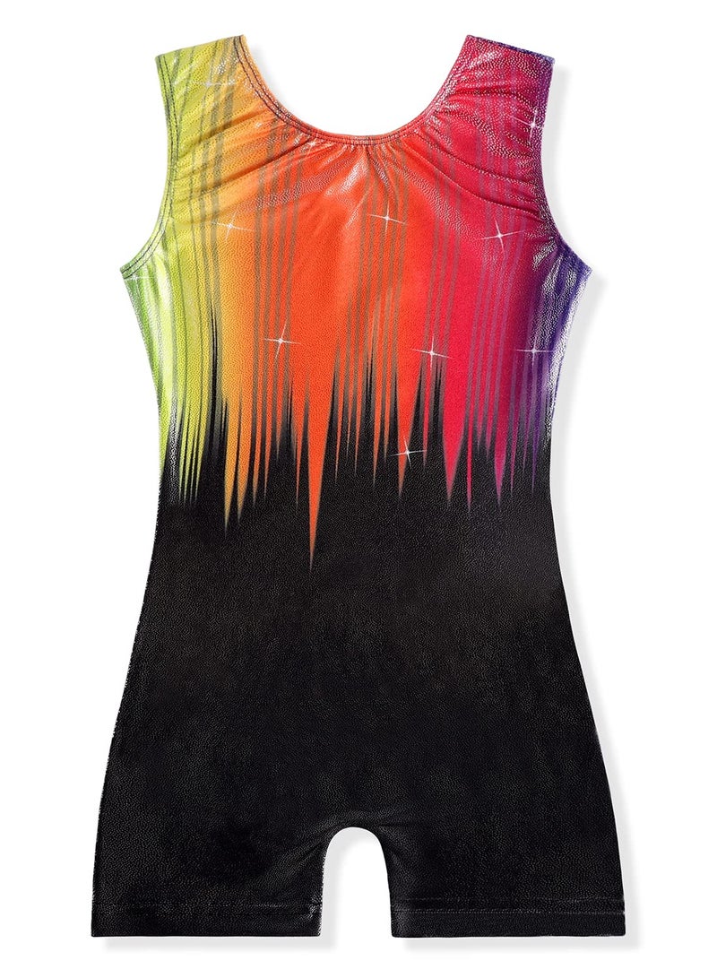 EQSJIU Girls Leotards For Gymnastics Biketard With Shorts Gold Red Black Stripes Sparkle Shinny Sleeveless Kids Leotards Gymnastics 9-10 Years - Image 2