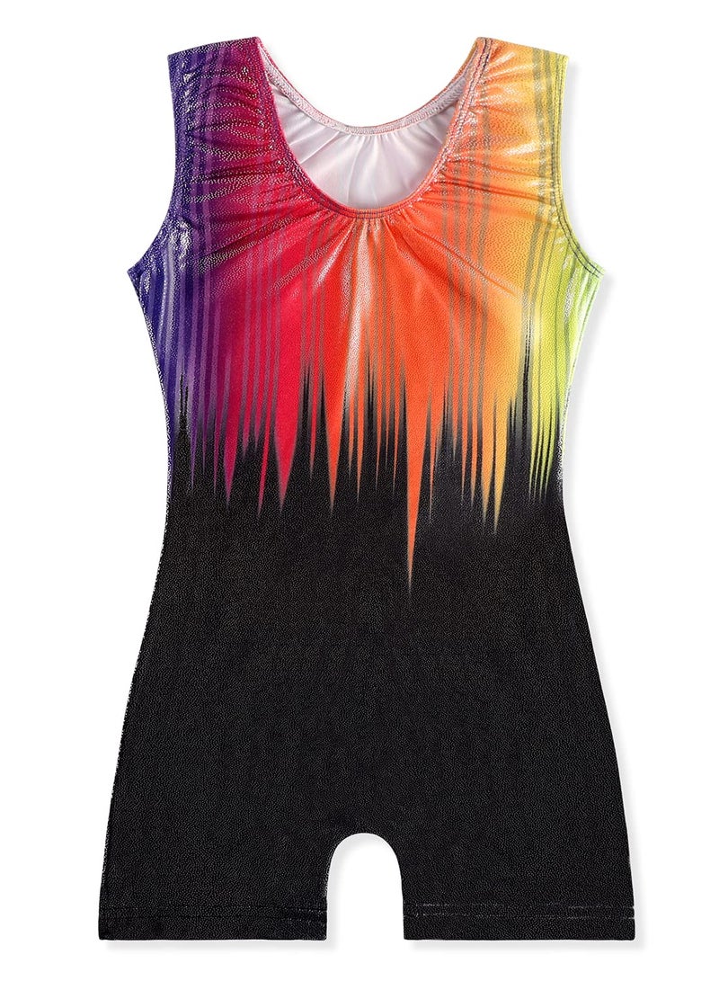 EQSJIU Girls Leotards For Gymnastics Biketard With Shorts Gold Red Black Stripes Sparkle Shinny Sleeveless Kids Leotards Gymnastics 9-10 Years - Image 3