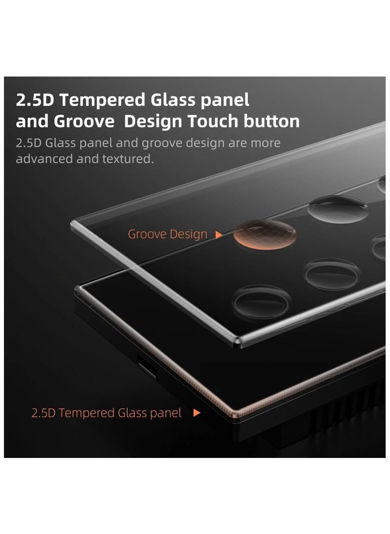 Wifi Smart Wall Light Switch,Glass Panel, Frameless, Neutral Wire Required, Remote Control Smart Life/Tuya App, Compatible with Voice assistance, BLACK Color Concave (3 Gang)